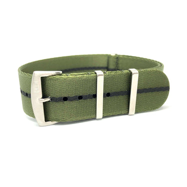 Premium Woven Seatbelt Military Style Watch Strap - Military Green Black Pin Stripe